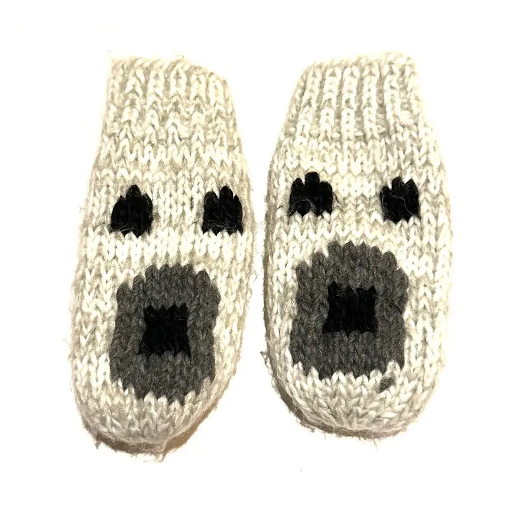 Adorable Hand Knit Kids Mittens Neutral Animal Theme Small